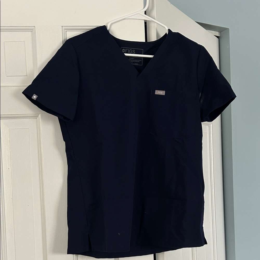 Figs Navy V-Neck Medical Scrub Top